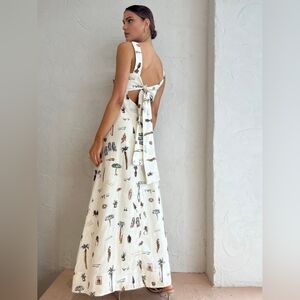 Commense Tropical Print Knotted Long Dress